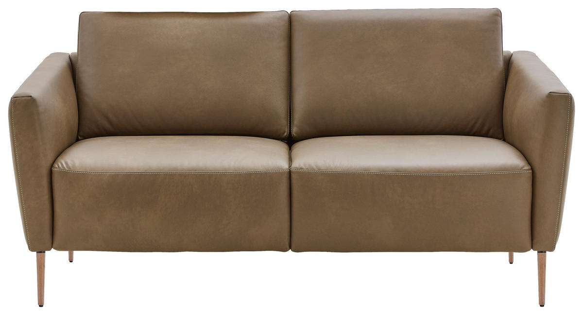 2-SITZER-SOFA Olivgrün Echtleder  - Eichefarben/Beige, Natur, Leder/Holz (182/86/87cm) - Valnatura