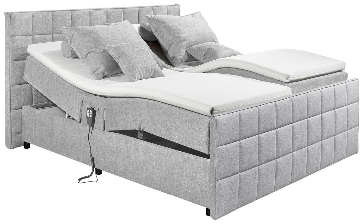 POLSTERBETT 180/200 cm, inkl. gepolstertes Kopfteil, Topper, motorische Verstellbarkeit,  in Hellgrau  - Hellgrau/Schwarz, Design, Kunststoff/Textil (180/200cm) - Esposa