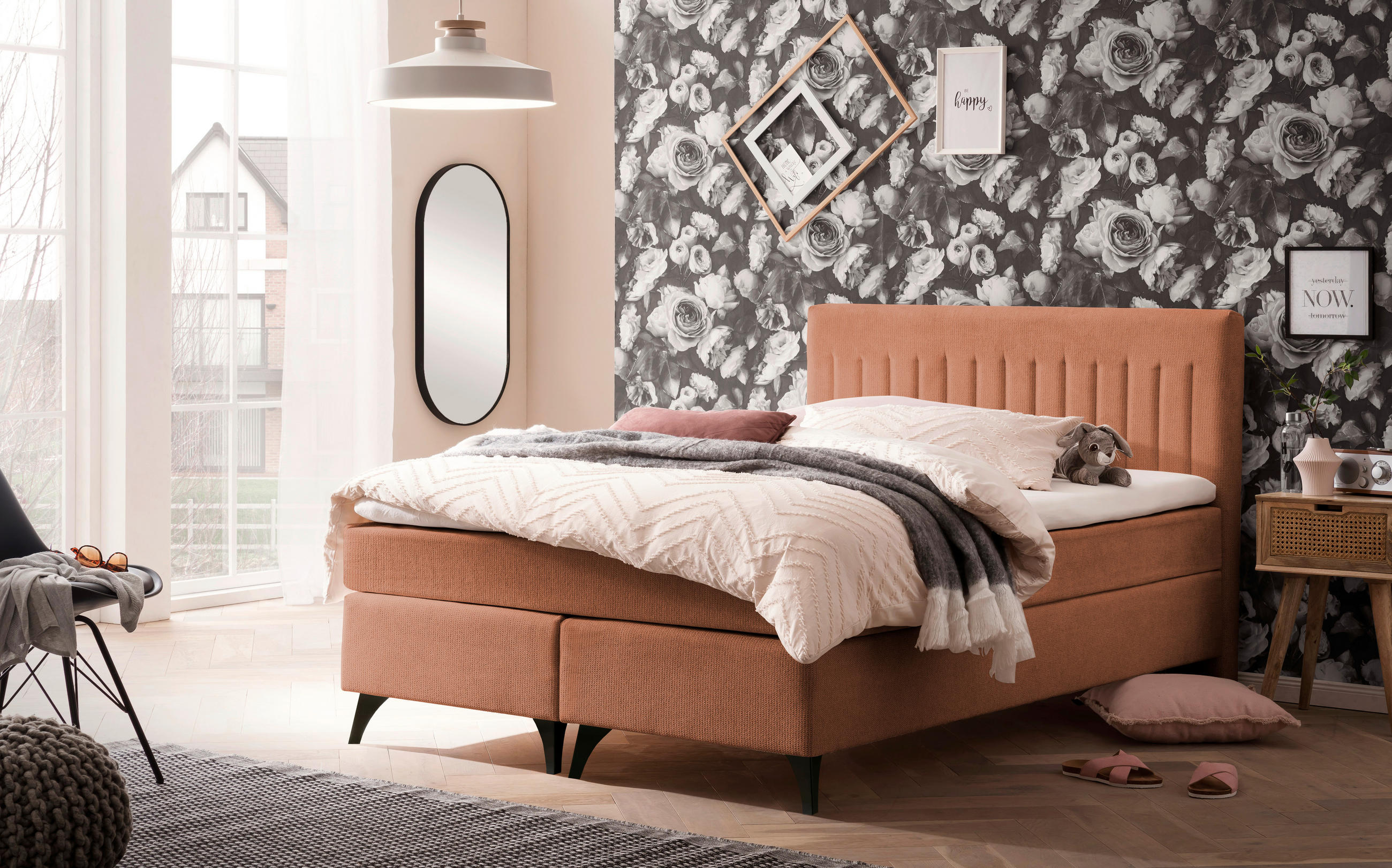 BOXSPRINGBETT 140/200 cm  in Rostfarben  - Rostfarben/Schwarz, Basics, Textil/Metall (140/200cm) - Boxxx