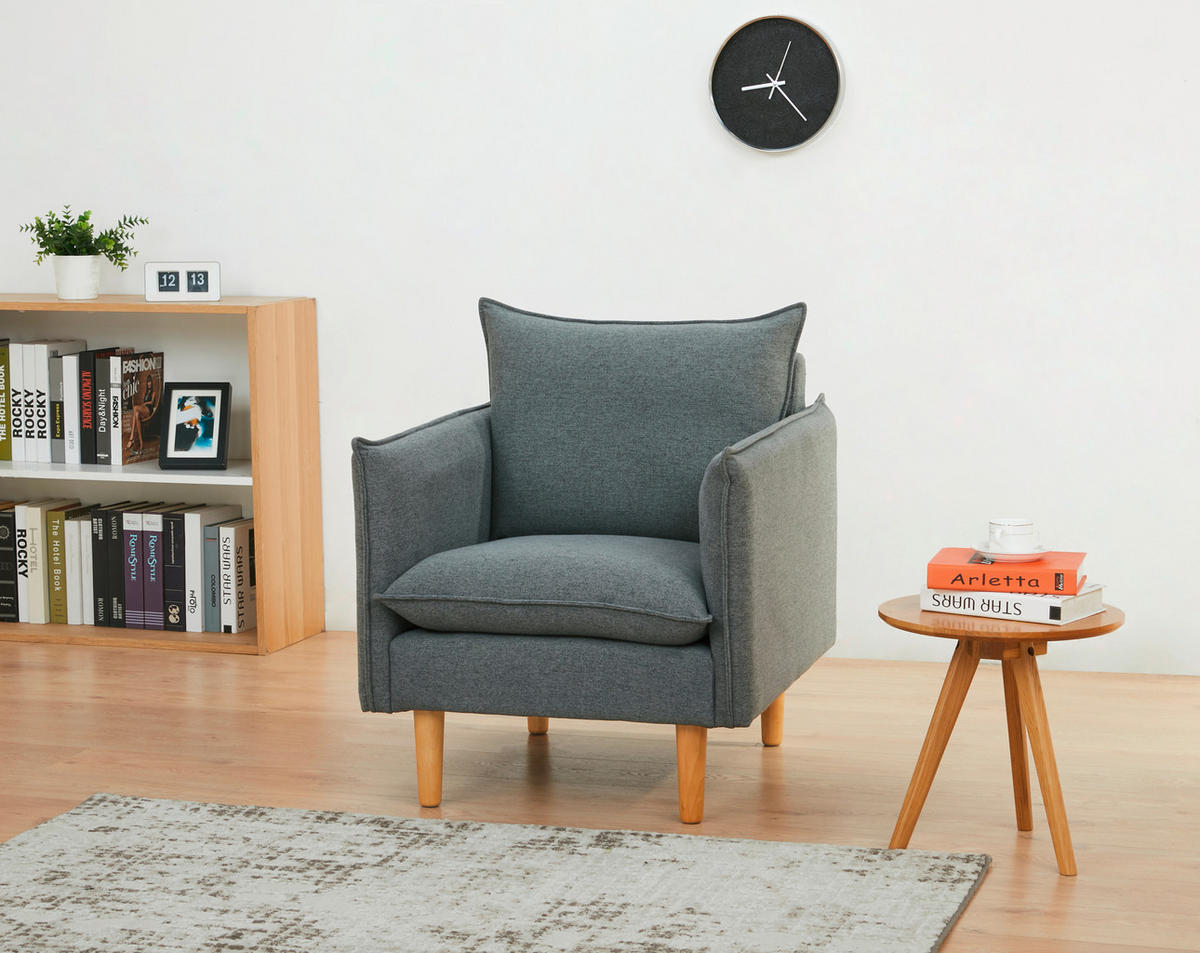 SESSEL in Webstoff Dunkelgrau  - Dunkelgrau/Naturfarben, Design, Holz/Kunststoff (72/84/82cm) - Livetastic