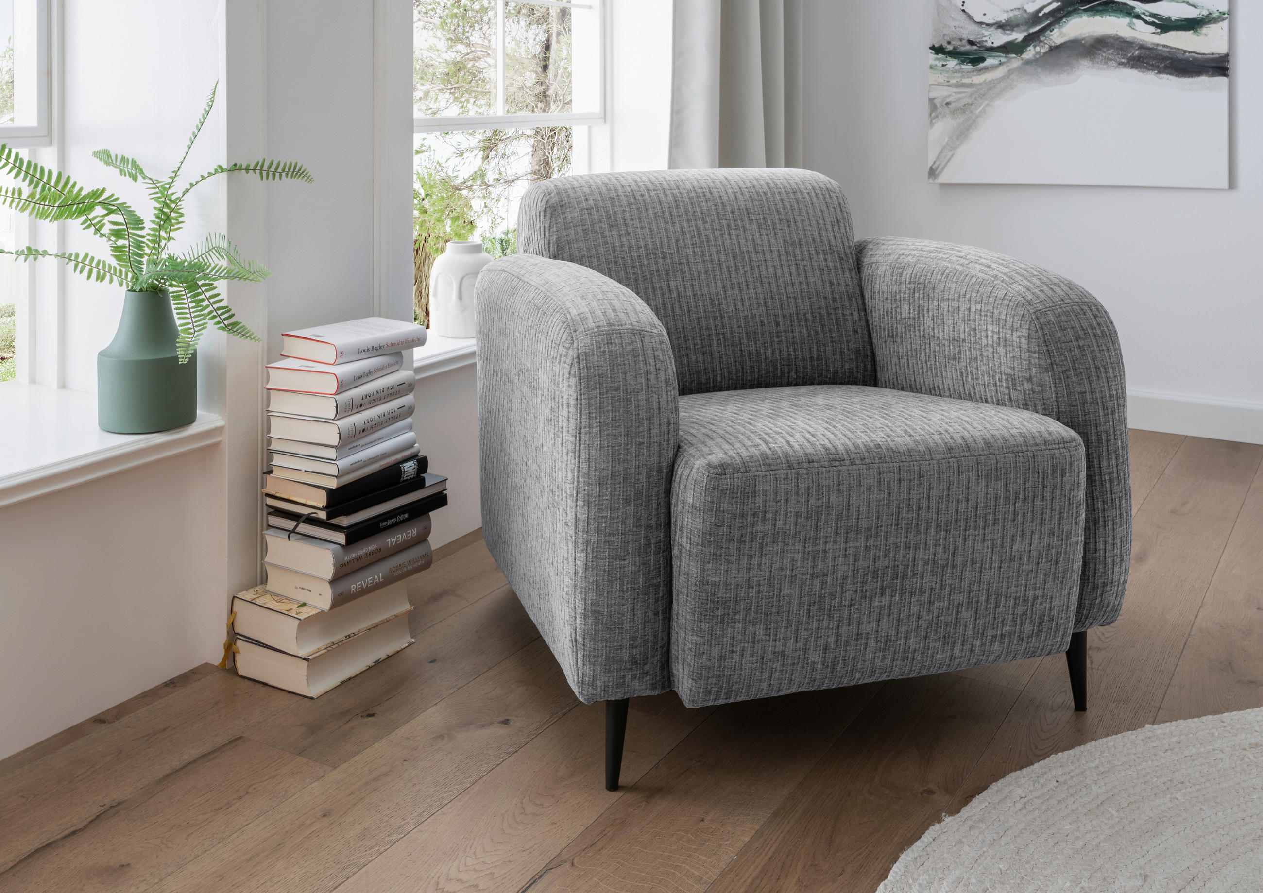 SESSEL in Velours Grau - Schwarz/Grau, Modern, Textil/Metall (85/76/90cm) - Livetastic