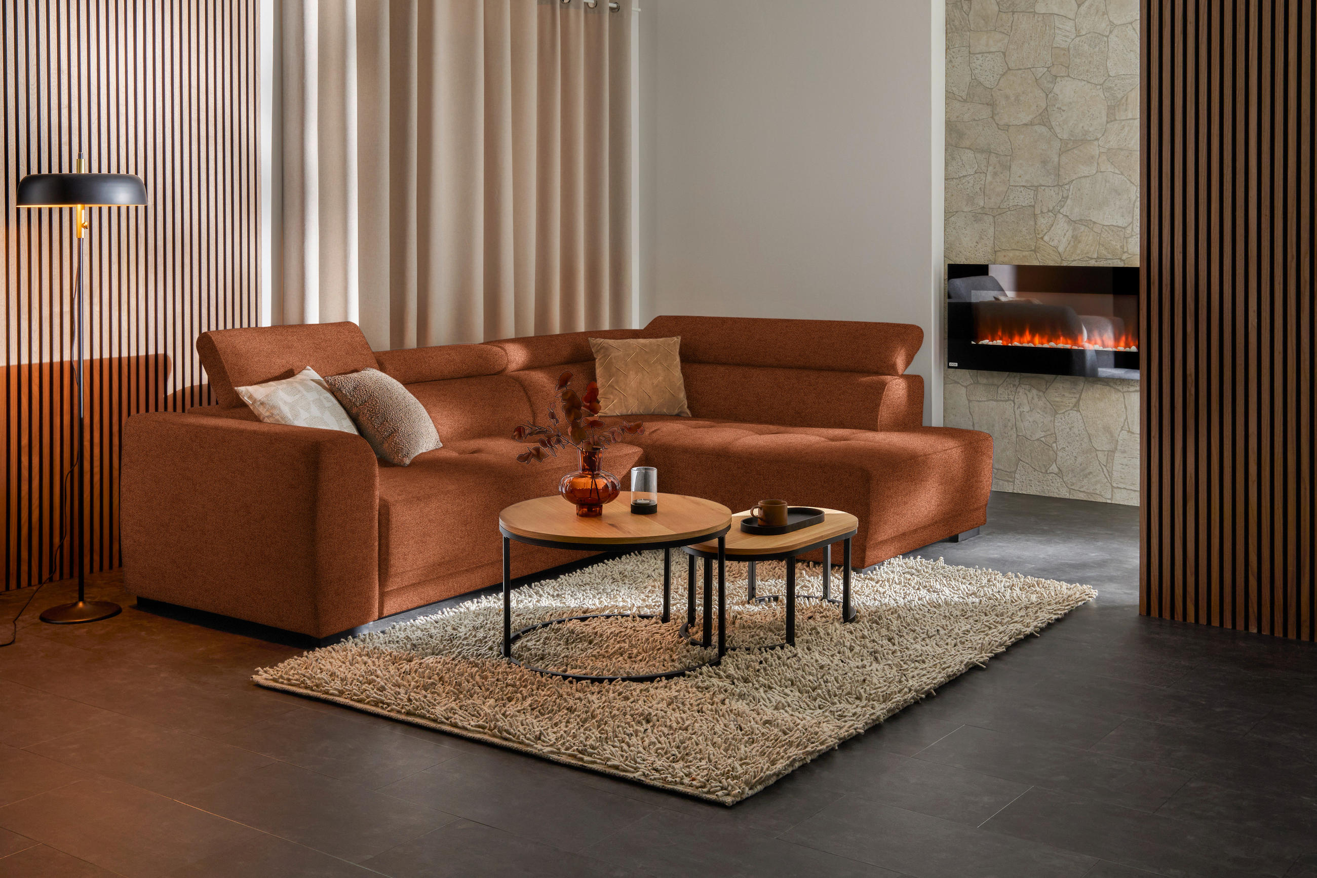 ECKSOFA in Struktur Rostfarben  - Rostfarben/Schwarz, Design, Kunststoff/Textil (284/205cm) - MID.YOU