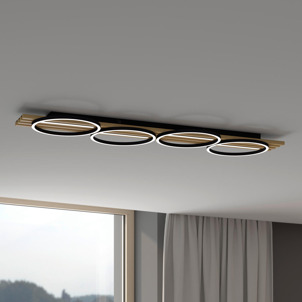 LED-DECKENLEUCHTE 125/38/6,8 cm   - Schwarz, Design, Holz/Kunststoff (125/38/6,8cm) - Novel