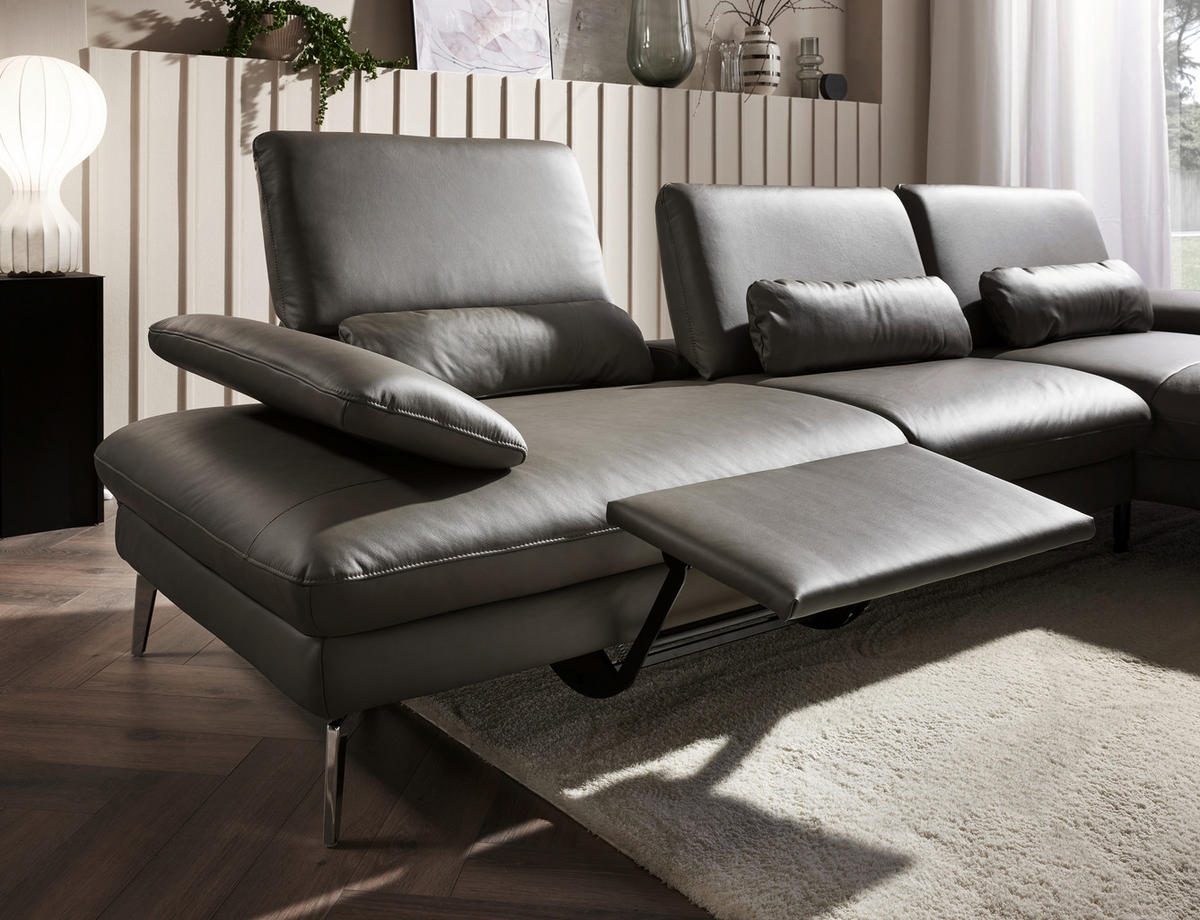 ECKSOFA Dieter Knoll in Echtleder Graubraun  325/157 cm  - Graubraun/Schwarz, Design, Leder/Metall (325/157cm) - Dieter Knoll