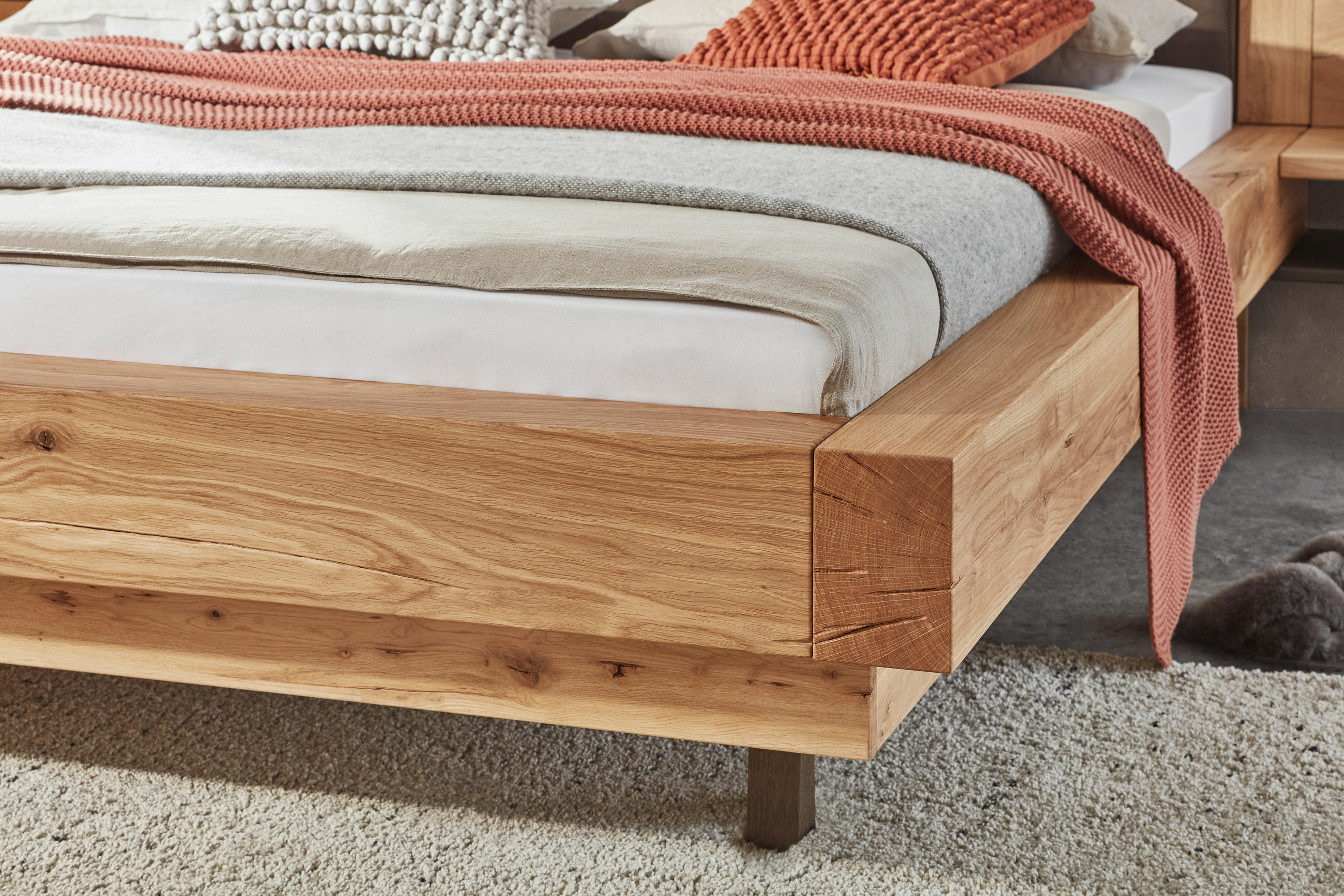 Thumbnail - Valnatura Schlafzimmer, Eiche, Dunkelgrau, Holz, Glas, Textil, Kerneiche, massiv, 6 Fächer, 180x200 cm, Made in Germany,...