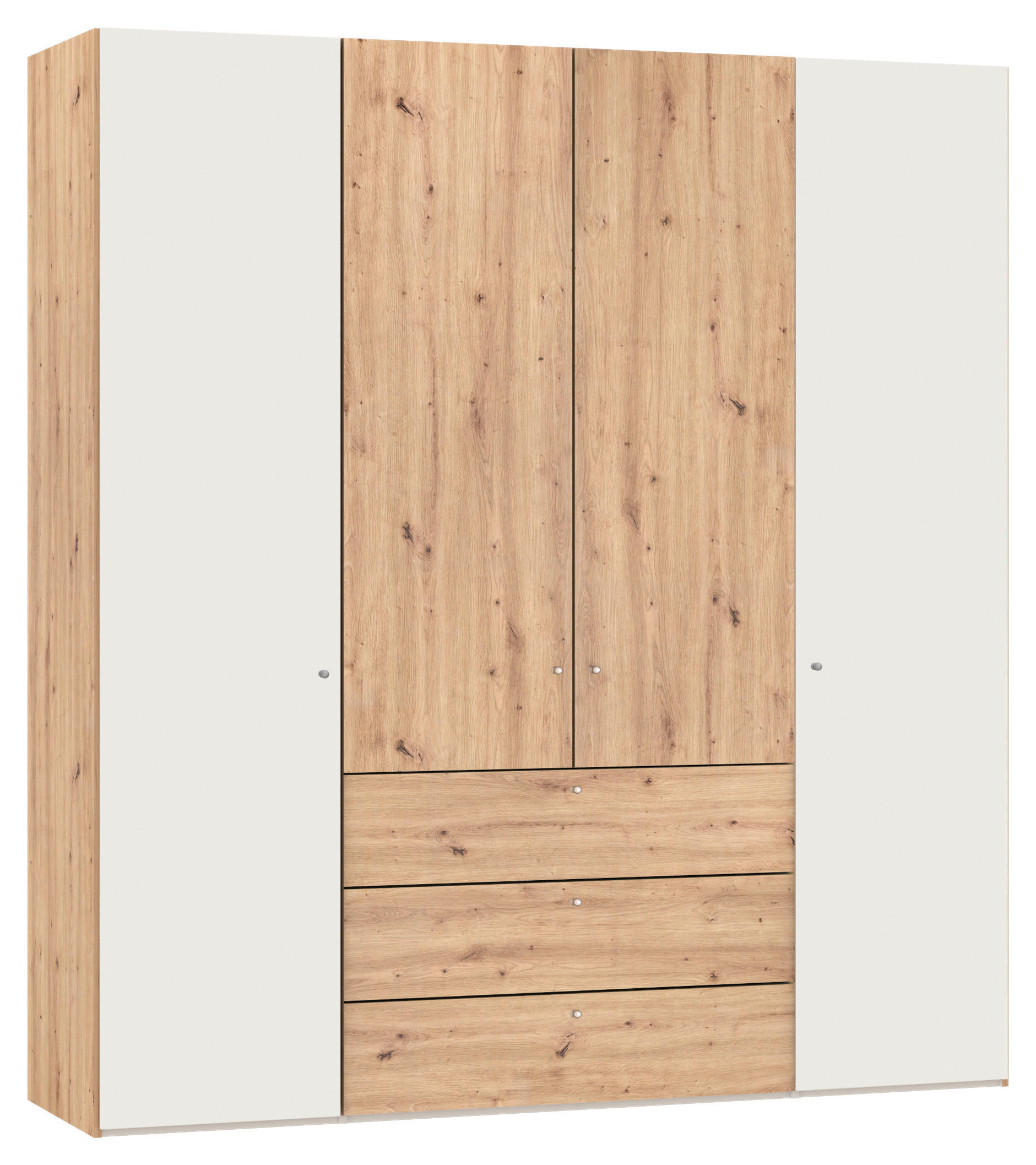 KLEIDERSCHRANK 203/220/59 cm,  in Creme, Weiß, Eiche Artisan, 4-türig  - Silberfarben/Creme, Design, Holzwerkstoff/Metall (203/220/59cm) - Jutzler