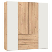 KLEIDERSCHRANK 203/220/59 cm,  in Creme, Weiß, Eiche Artisan, 4-türig  - Silberfarben/Creme, Design, Holzwerkstoff/Metall (203/220/59cm) - Jutzler