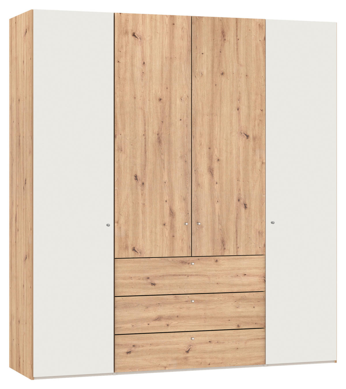 KLEIDERSCHRANK 203/220/59 cm,  in Creme, Weiß, Eiche Artisan, 4-türig  - Silberfarben/Creme, Design, Holzwerkstoff/Metall (203/220/59cm) - Jutzler