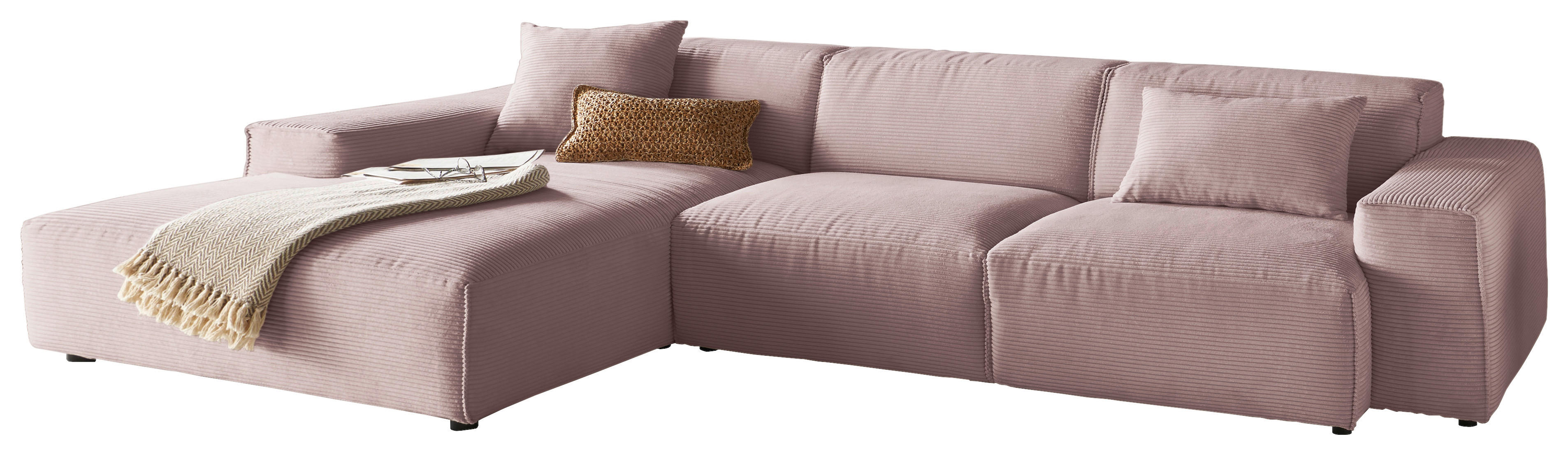 ECKSOFA in Cord Rosa  - Schwarz/Rosa, Design, Kunststoff/Textil (189/299cm) - Pure Home Lifestyle
