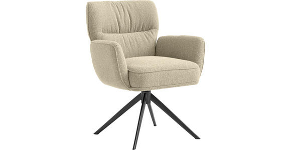 ARMLEHNSTUHL  Stoffauswahl, Sitzfläche 360° drehbar, automatische Rückholfunktion Leinenoptik  Schwarz, Hellgrün, Beige  - Beige/Schwarz, Design, Textil/Metall (67/86/68cm) - Novel