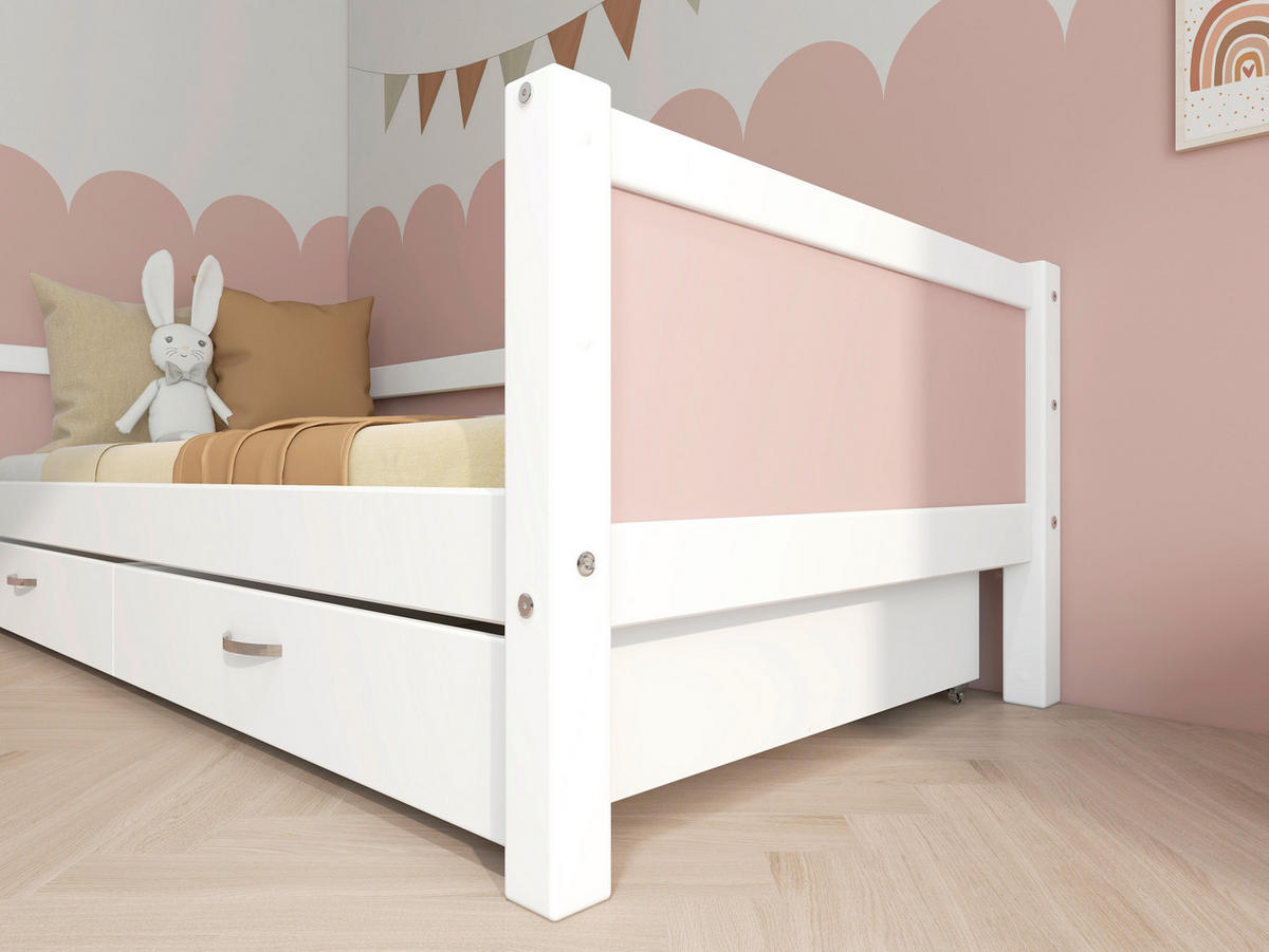BETT 90/200 cm,  in Rosa, Weiß, Rollrost, Bettschubladen  - Rosa/Weiß, MODERN, Holz (90/200cm) - Chameo