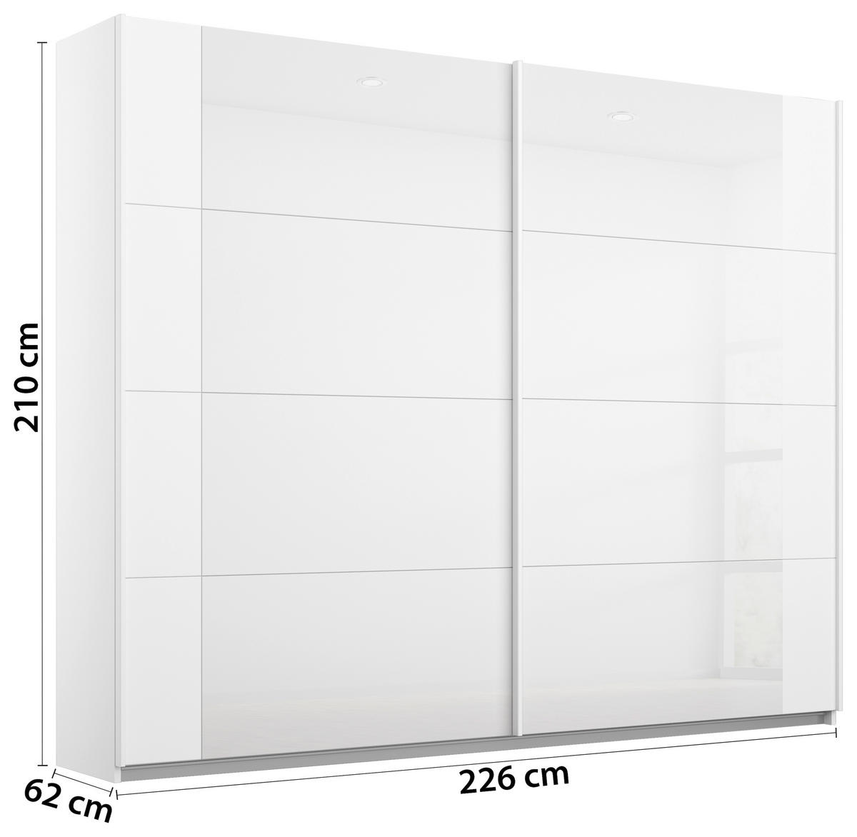 SCHWEBETÜRENSCHRANK in Weiss, Weiss Hochglanz  - Weiss Hochglanz/Weiss, Modern, Glas/Holzwerkstoff (226/210/62cm) - Rauch Möbel
