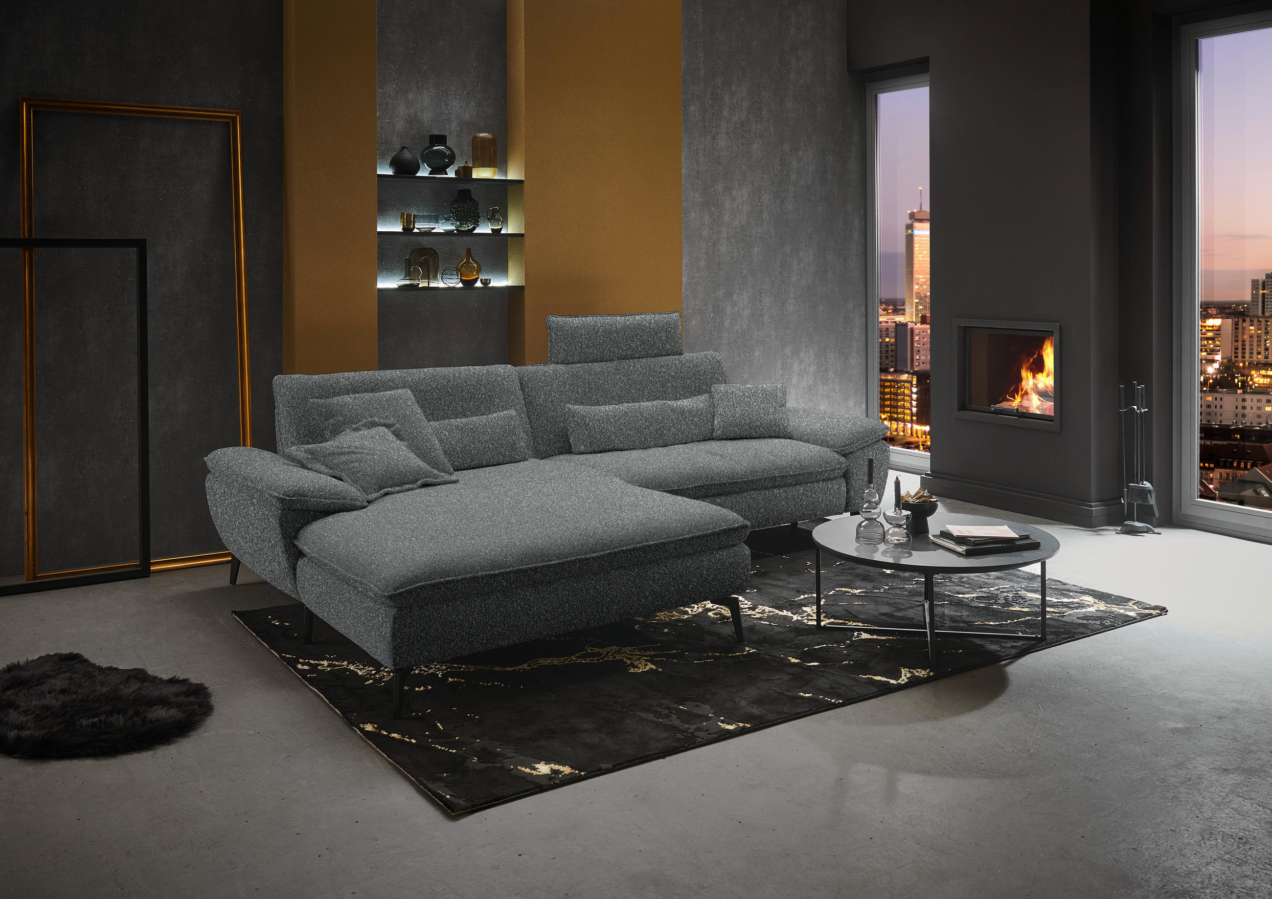 ECKSOFA in Webstoff Anthrazit  - Anthrazit/Schwarz, Design, Textil/Metall (197/295cm) - Valdera