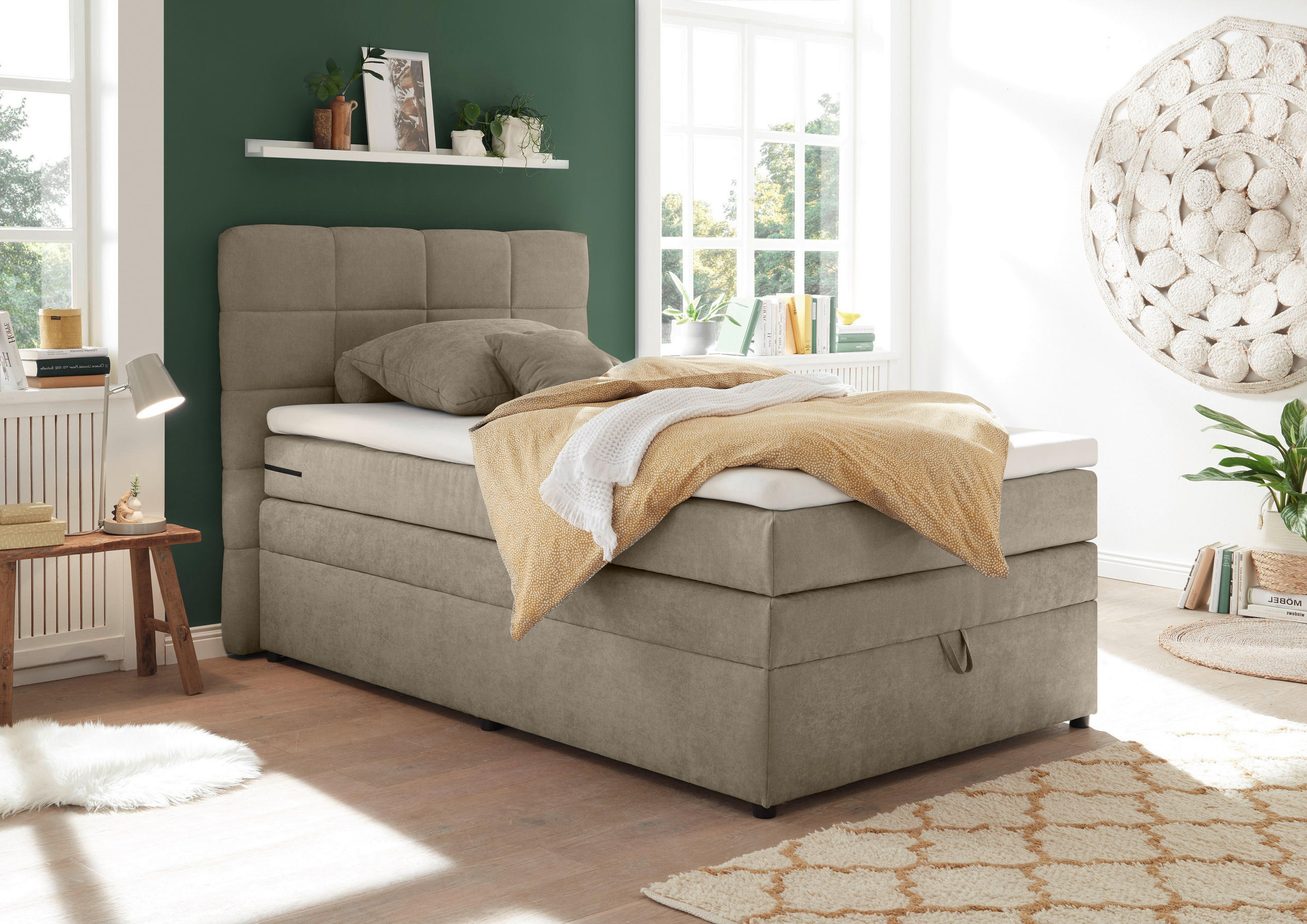 BOXSPRINGBETT 120/200 cm  in Sandfarben  - Sandfarben, KONVENTIONELL, Kunststoff/Textil (120/200cm) - MID.YOU