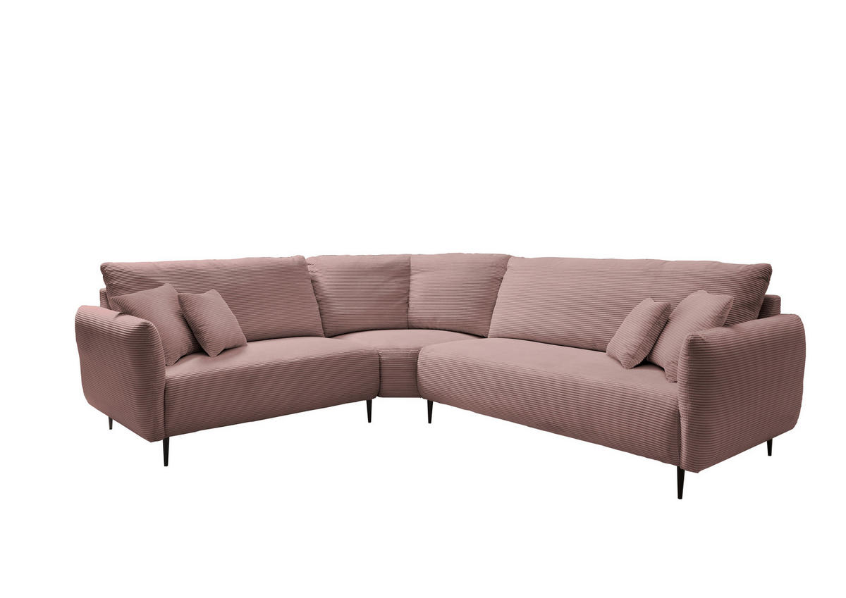 ECKSOFA Rosa Cord  - Schwarz/Rosa, Design, Textil/Metall (256/294cm) - Livetastic
