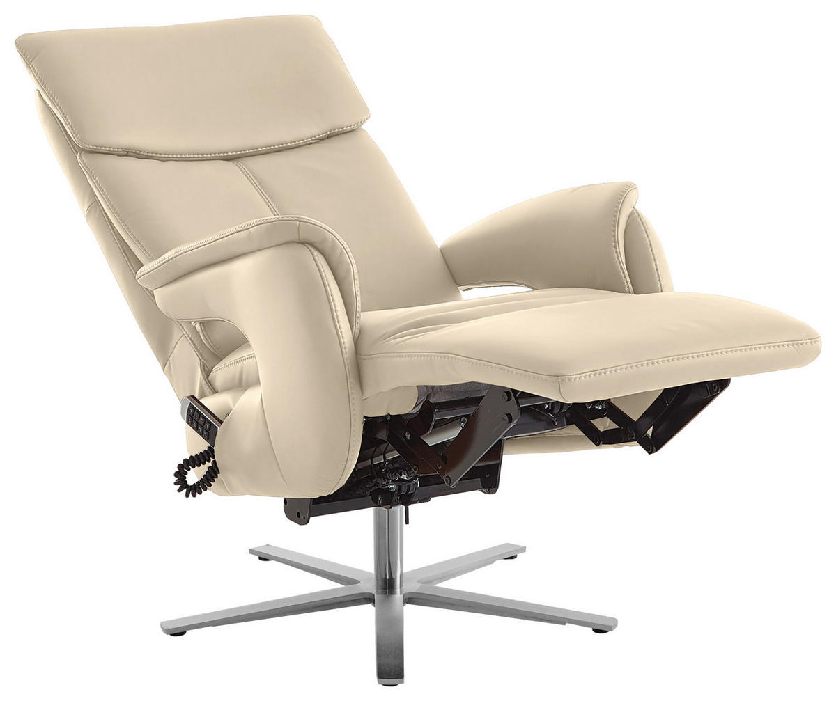 RELAXSESSEL in Leder Ecru  - Ecru/Edelstahlfarben, Design, Leder/Metall (70/124/85cm) - Cantus