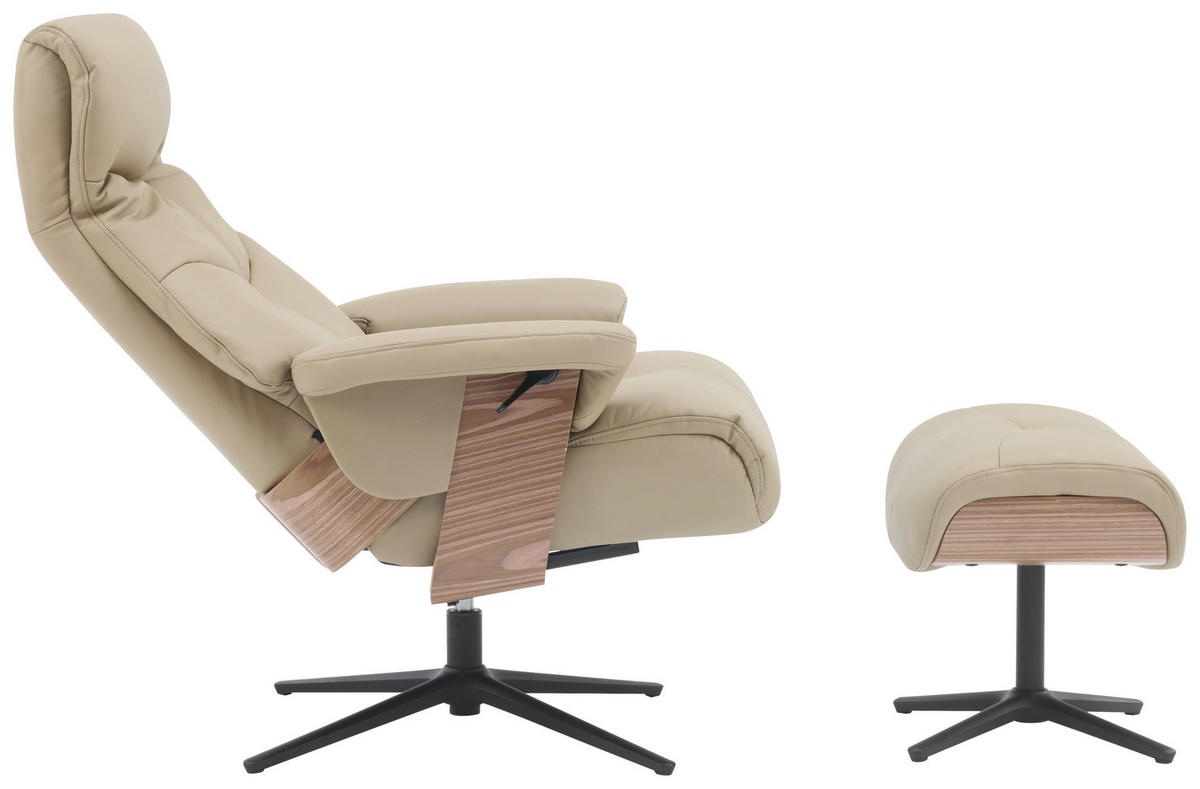 RELAXAČNÉ KRESLO S PODNOŽKOU, drevo, textil, koža, taupe - čierna/taupe, Design, kov/koža (78/111/81cm) - Livetastic