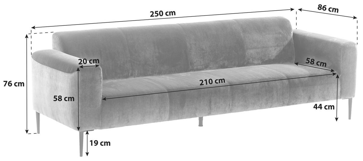 TŘÍMÍSTNÁ POHOVKA, textil, měděné barvy - měděné barvy/černá, Moderní, kov/textil (250/76/86cm) - W.Schillig