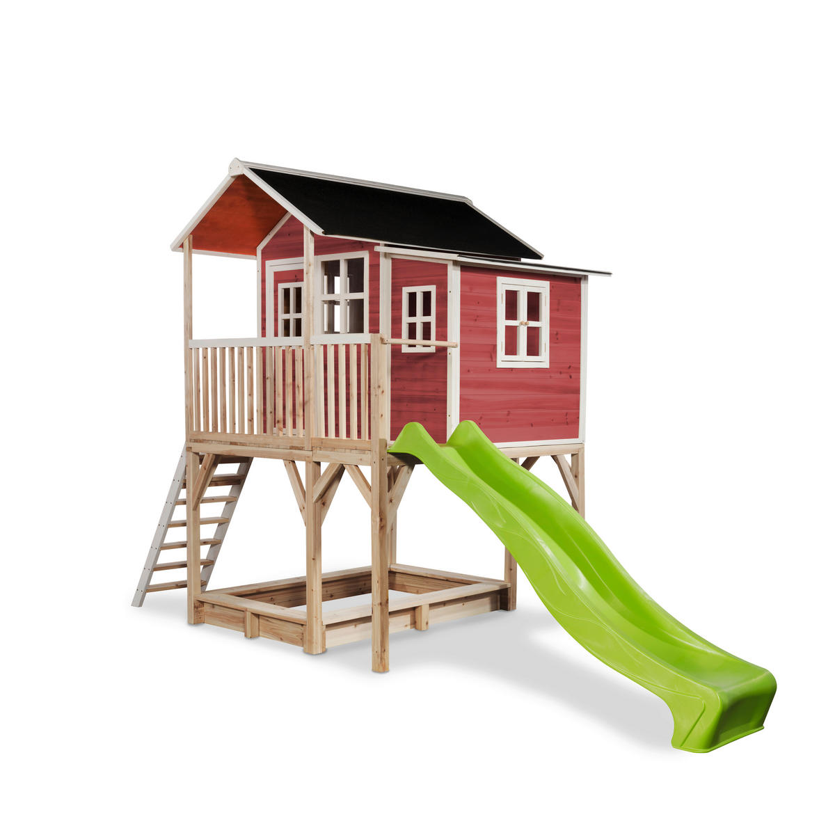 SPIELTURM  - Rot/Hellgrün, KONVENTIONELL, Holz (444/190/269cm) - EXIT Toys