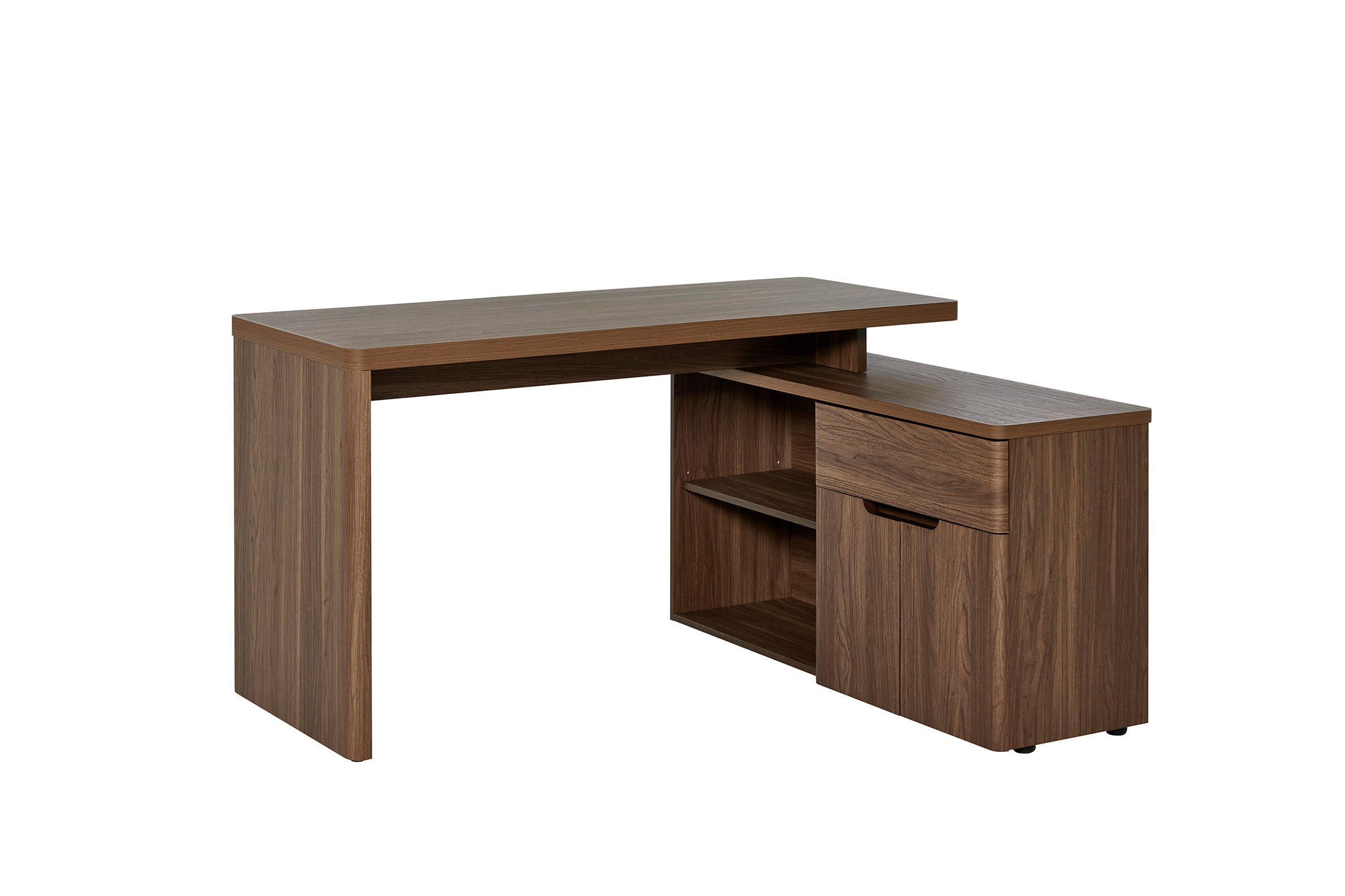 ECKSCHREIBTISCH 140/117,5/77 cm Walnussfarben Stauraum, seitenverkehrt montierbar  - Walnussfarben, KONVENTIONELL, Holzwerkstoff (140/117,5/77cm) - MID.YOU