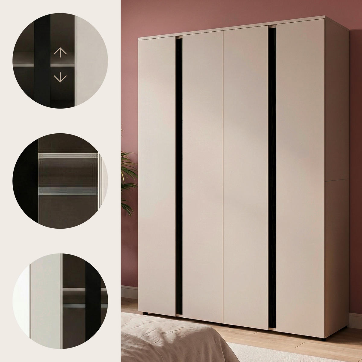 DREHTÜRENSCHRANK 158/184/52 cm,  in Kaschmir, 4 Tür(en)  - Kaschmir, ROMANTIK / LANDHAUS, Holzwerkstoff (158/184/52cm) - Livetastic