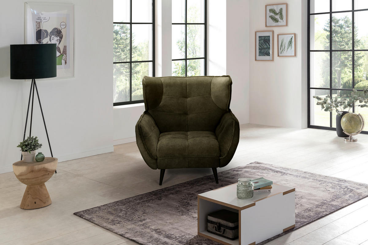 SESSEL in Mikrofaser Olivgrün  - Schwarz/Olivgrün, Modern, Textil/Metall (103/105/98cm) - MID.YOU