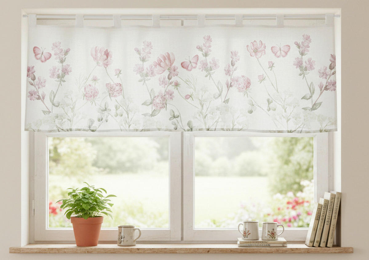 KURZGARDINE   140/49 cm   - Pink/Weiß, Basics, Textil (140/49cm)