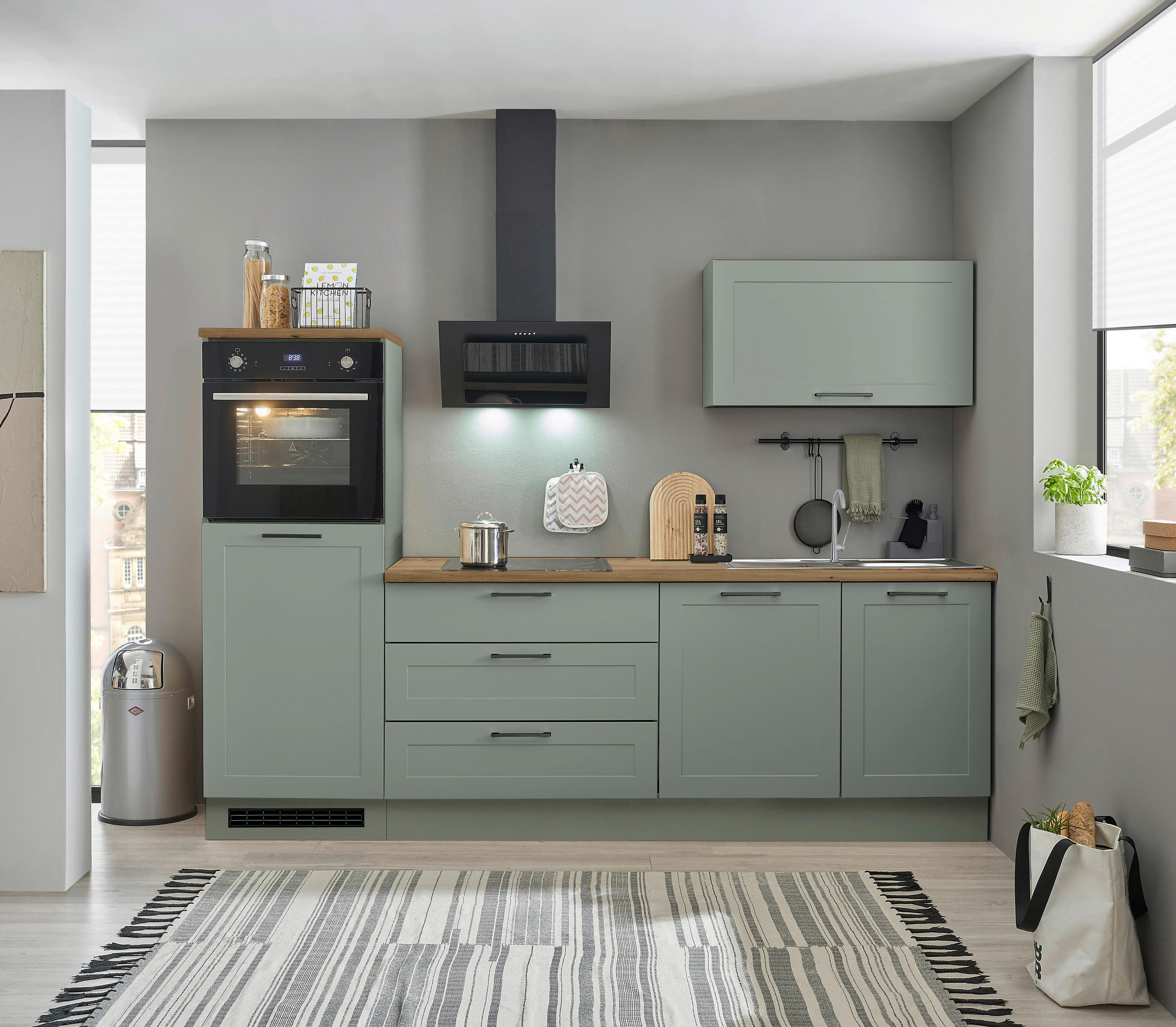 KUHINJSKI BLOK BREZ APARATOV - črna/zelena, Design, kovina/leseni material (260cm) - Xora