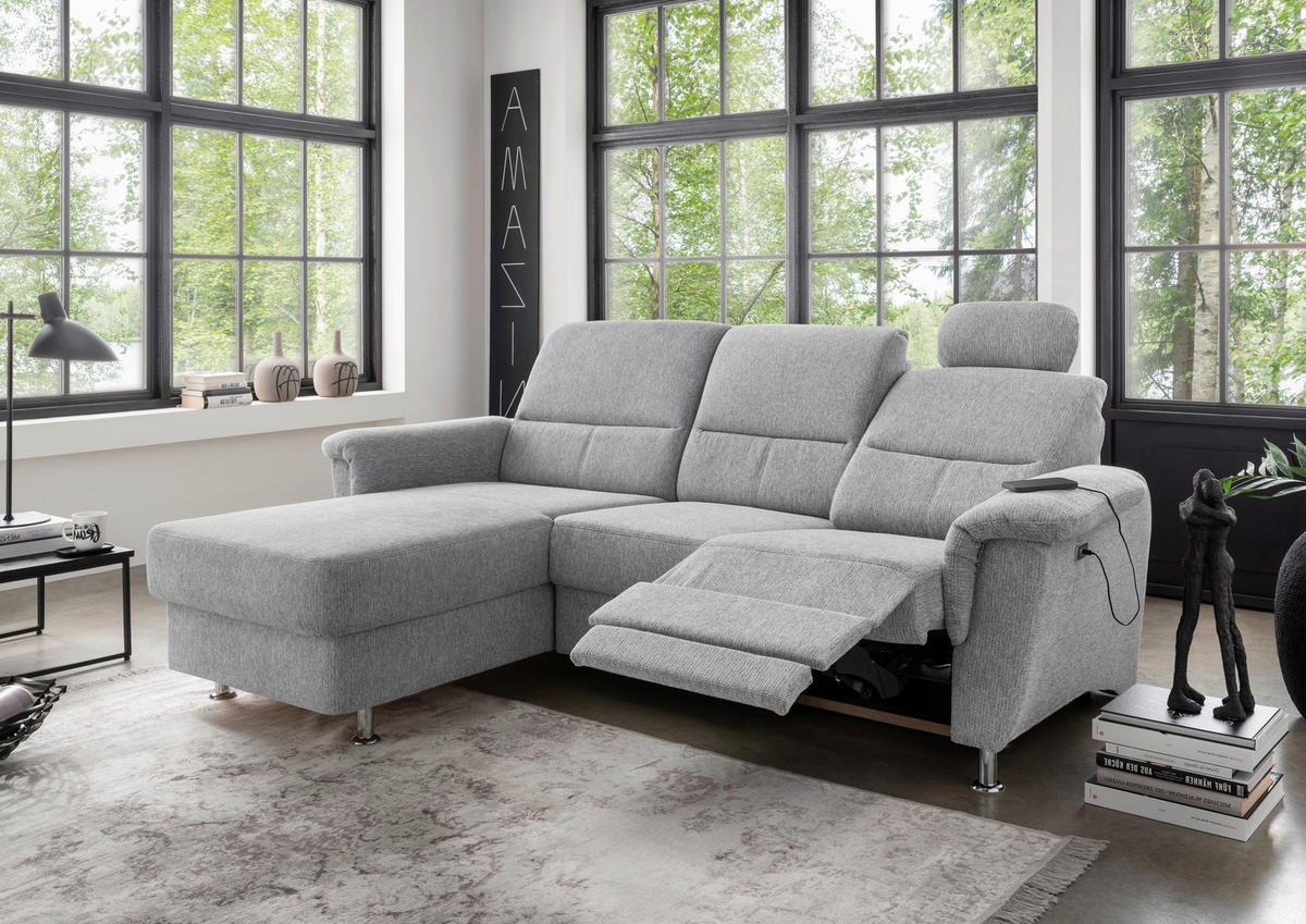 ECKSOFA in Chenille Silberfarben  - Chromfarben/Silberfarben, Modern, Textil/Metall (165/231cm) - Livetastic