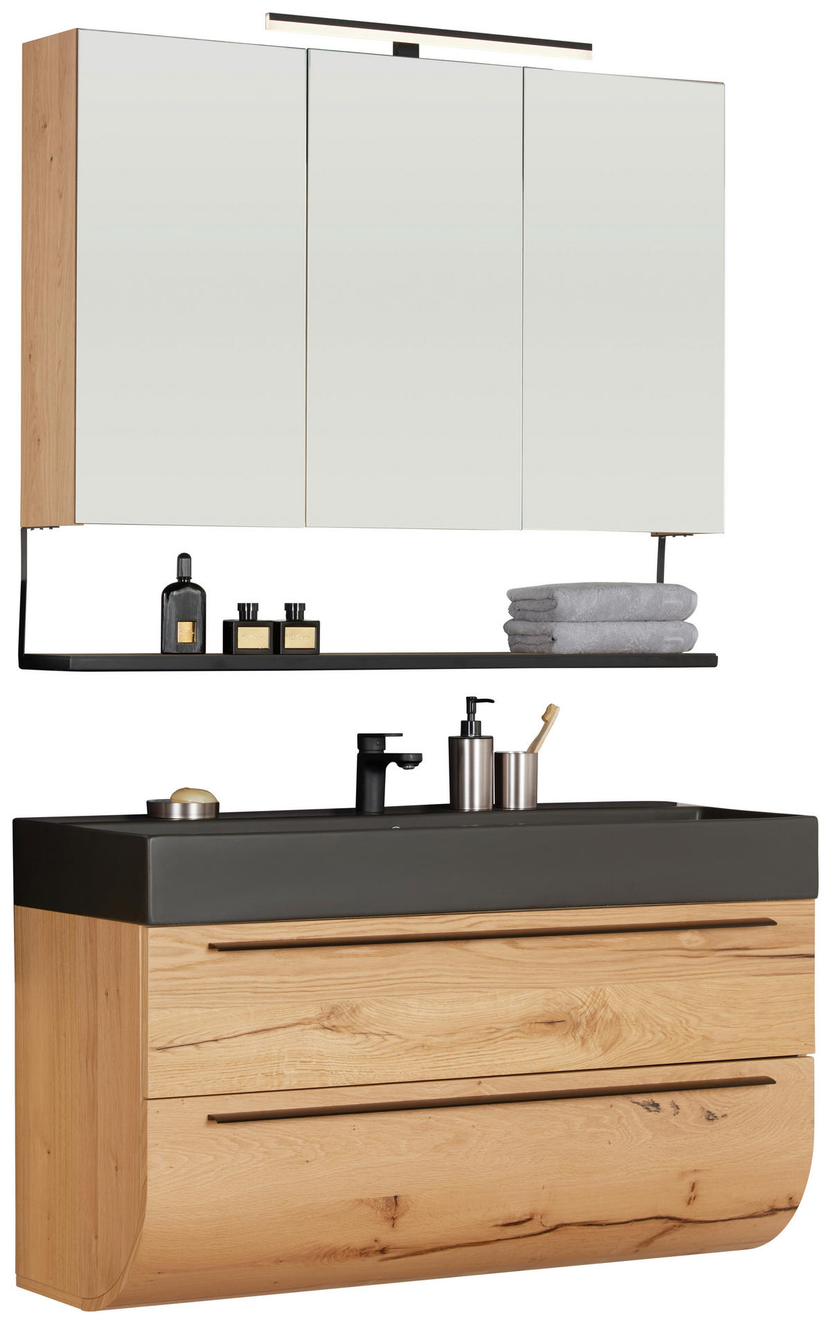 BADEZIMMER 120 cm  - Eichefarben/Schwarz, Modern, Glas/Holz (120cm) - Dieter Knoll