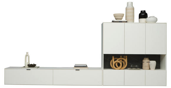 WOHNWAND  in Weiß  348,8/171,9/37,1 cm  - Schwarz/Weiß, Design, Glas/Keramik (348,8/171,9/37,1cm) - Dieter Knoll