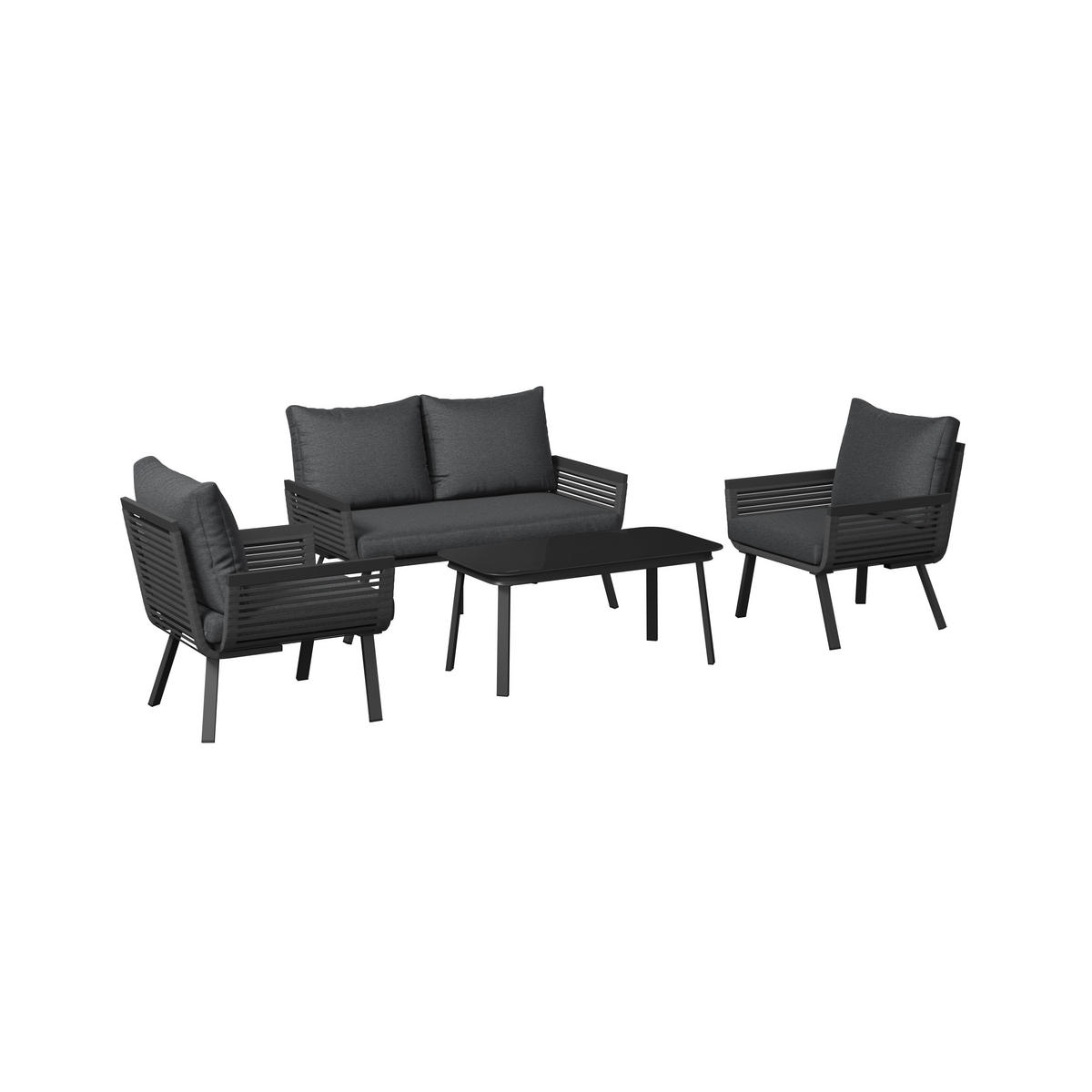 LOUNGEGARNITUR Aluminium  - Anthrazit/Schwarz, MODERN, Glas/Textil (125/74/74cm) - Ambia Garden