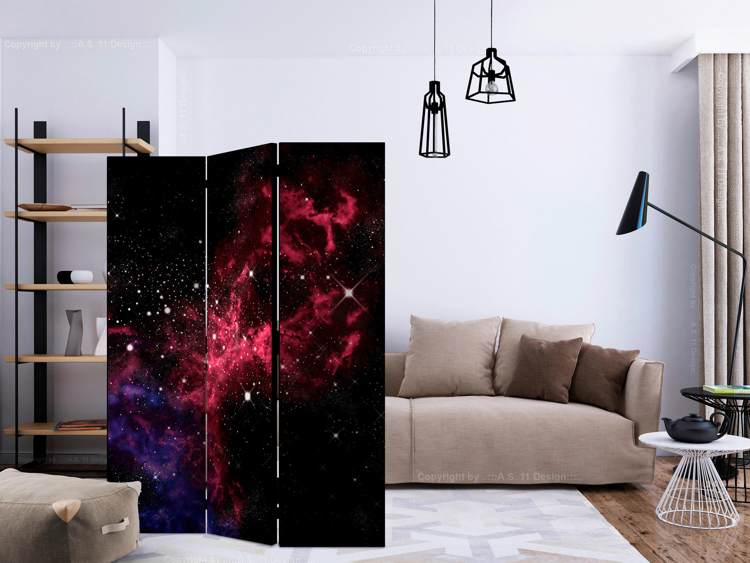artgeist Paravent Schwarz, Magenta 135x172x3 cm