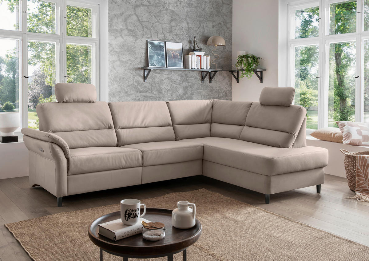 ECKSOFA in Lederlook Beige  - Beige/Schwarz, Modern, Holz/Textil (266/190cm) - Livetastic