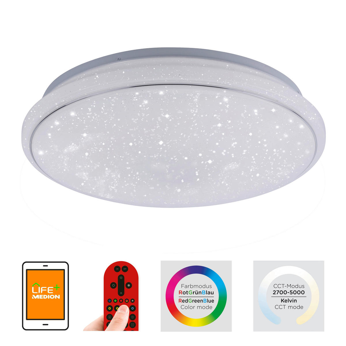 LED-DECKENLEUCHTE Lolasmart-Jupi 44/44/11 cm  - Weiß, KONVENTIONELL, Kunststoff/Metall (44/44/11cm)