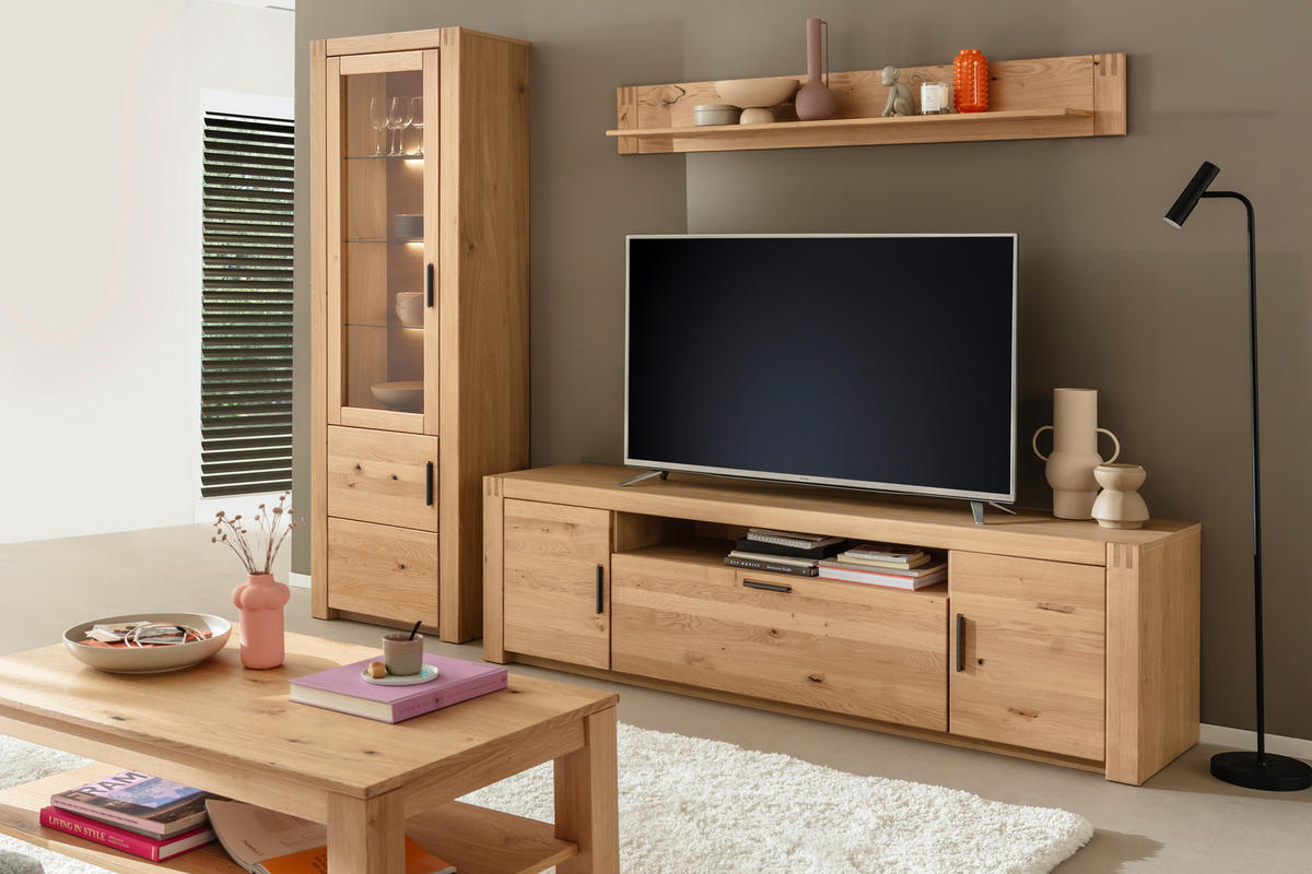 WOHNWAND 3-teilig  in Eichefarben 283/203/50 cm  - Eichefarben/Anthrazit, Design, Glas/Holz (283/203/50cm) - Livetastic