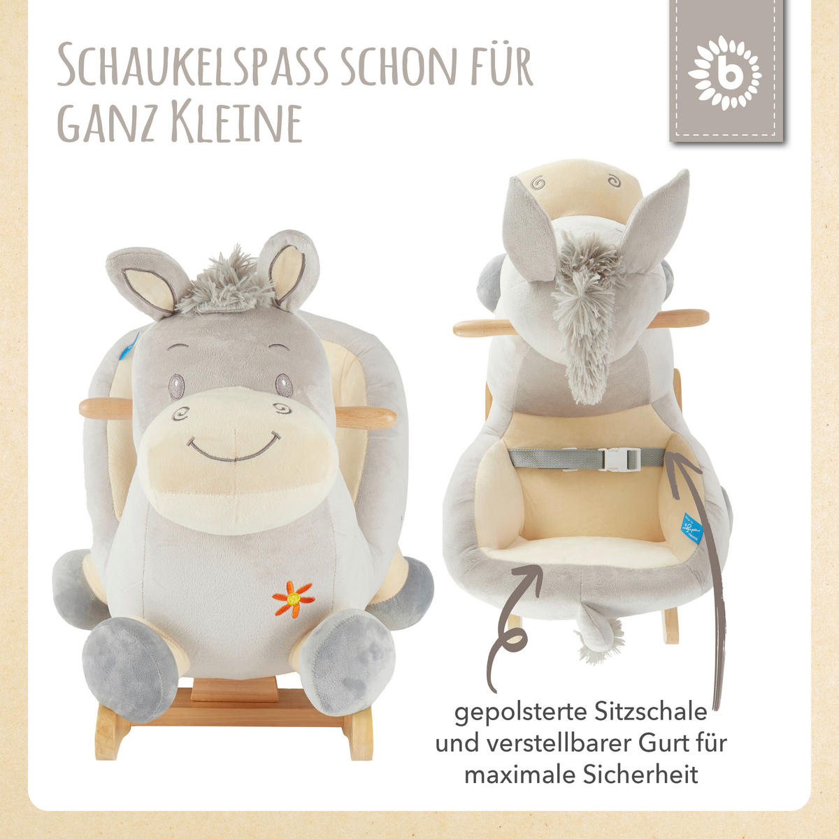 SCHAUKELTIER ESEL FIPS - Naturfarben/Grau, KONVENTIONELL, Holz/Textil (60/33/48cm)