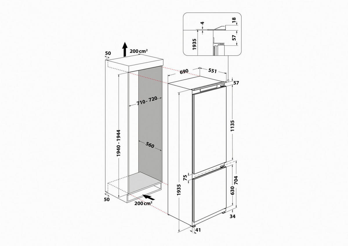 KÜHL-GEFRIER-KOMBINATION BNF70400  - Weiß, Basics, Kunststoff/Metall (69/193,5/55,1cm) - Bauknecht