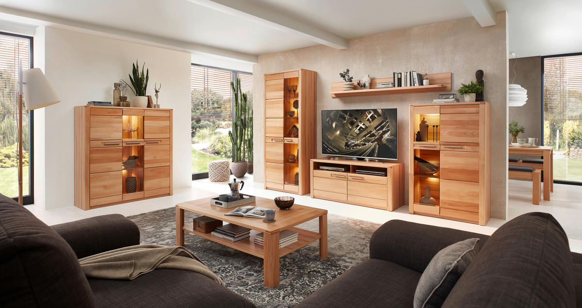 HIGHBOARD  in 127/137/40 cm  - Edelstahlfarben/Kernbuche, Natur, Glas/Holz (127/137/40cm) - Carryhome