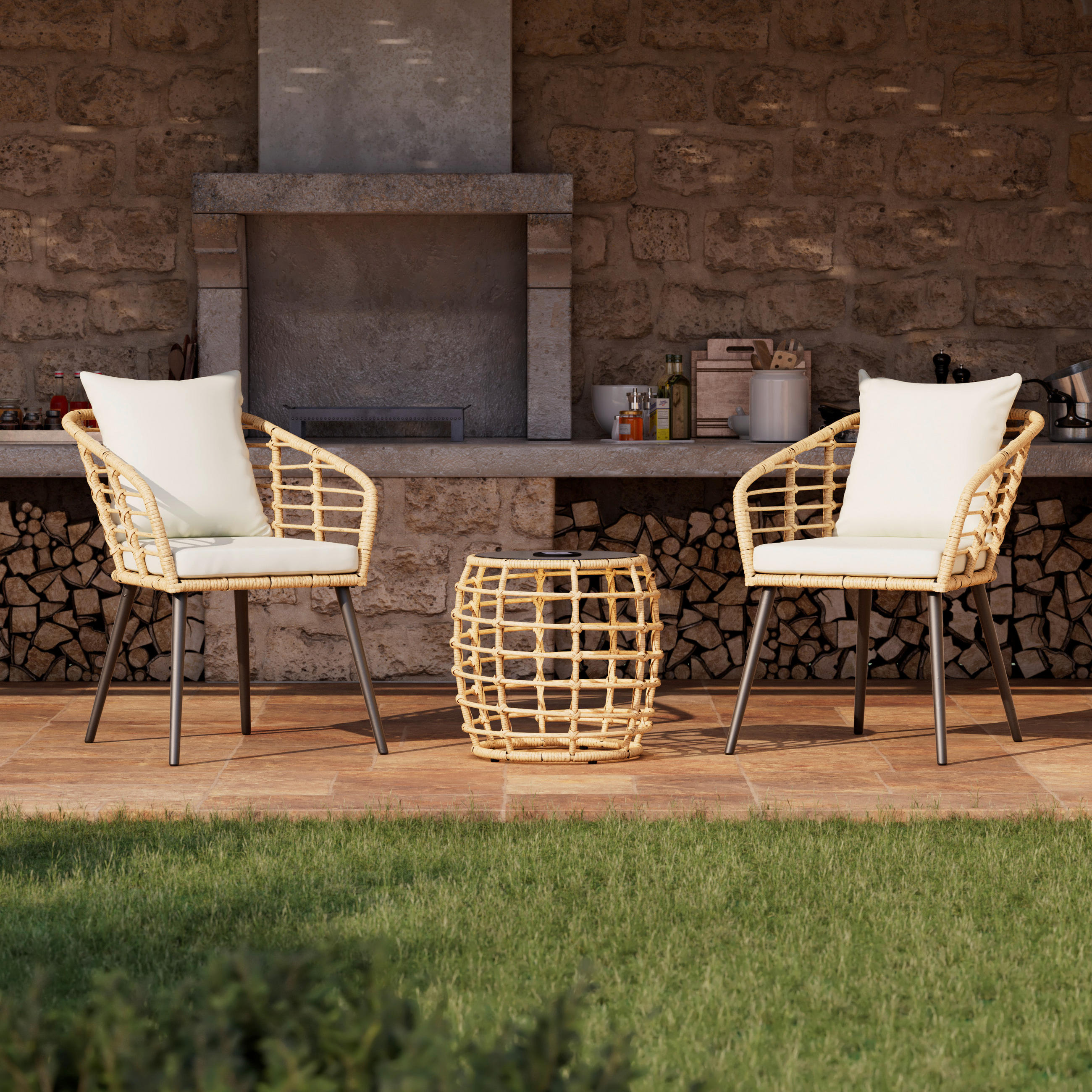 BALKONSET  3-teilig  - Beige/Schwarz, Modern, Glas/Kunststoff (56/42/72/42/62/42cm) - Beldano