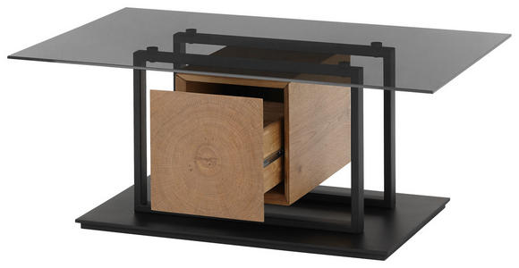 COUCHTISCH Eiche furniert Sicherheitsglas 110/70/45 cm rechteckig Schwarz, Eichefarben - Eichefarben/Schwarz, Design, Glas/Holz (110/70/45cm) - Novel