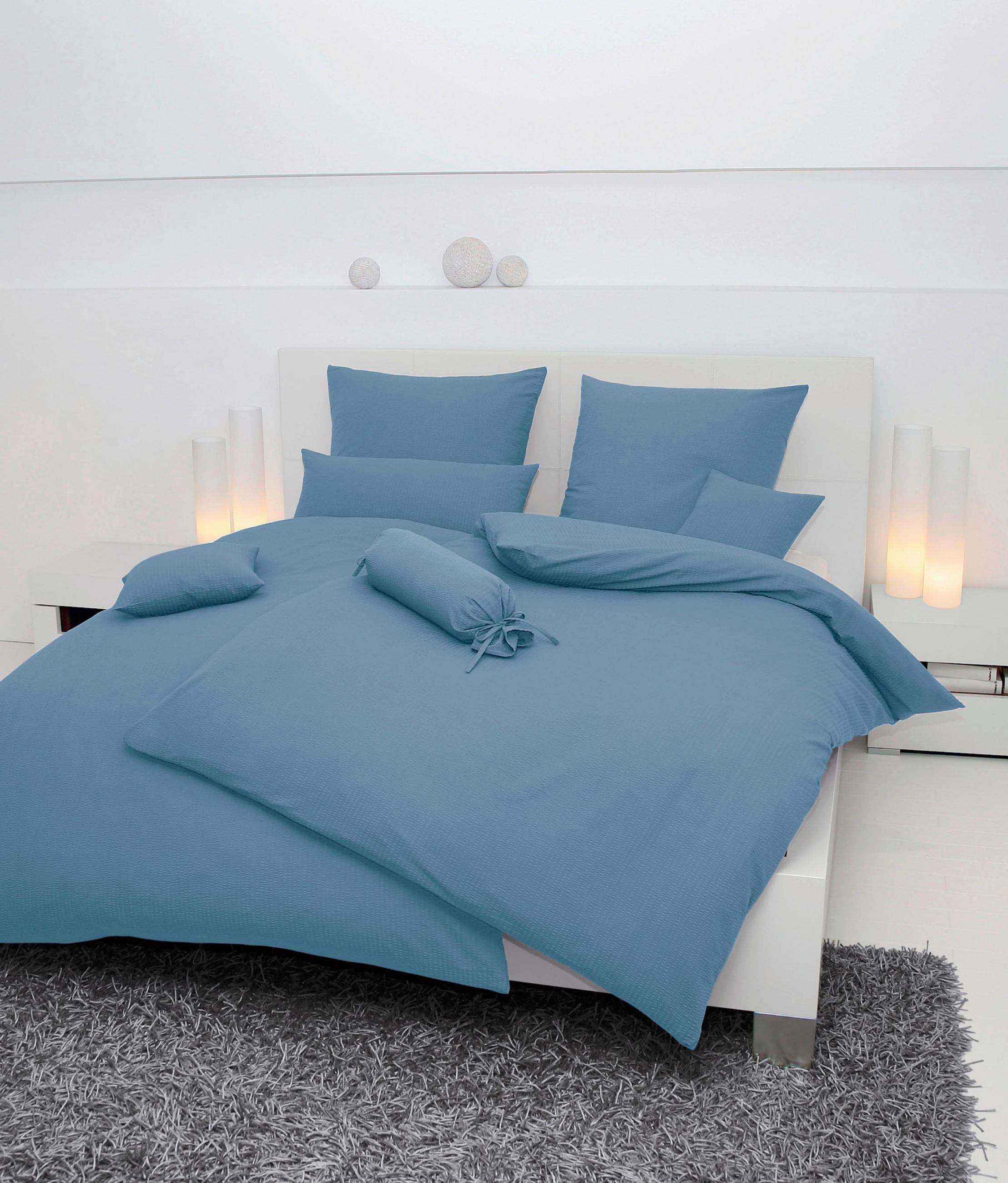 BETTWÄSCHE Piano Seersucker 135/200 cm  - Blau, Basics, Textil (135/200cm) - Janine