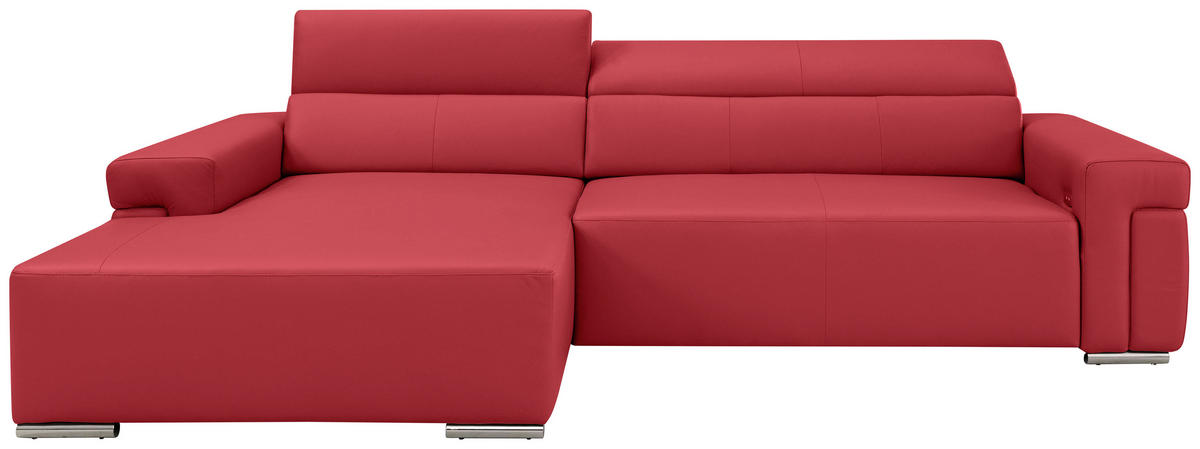 Ecksofa inkl. Funktion DUA Rot Echtleder  - Chromfarben/Rot, Design, Leder/Metall (170/293cm) - Novel