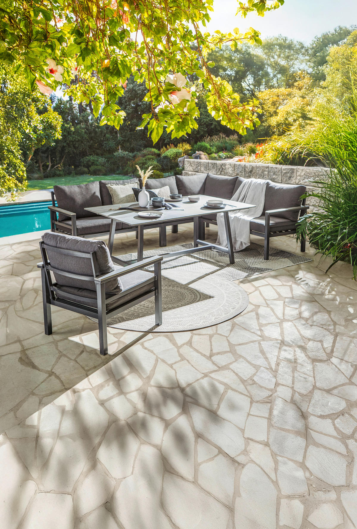 DINING-LOUNGESET 259/199 cm Aluminium  - Dunkelgrau/Hellgrau, Design, Kunststoff/Textil (259/199cm) - Amatio