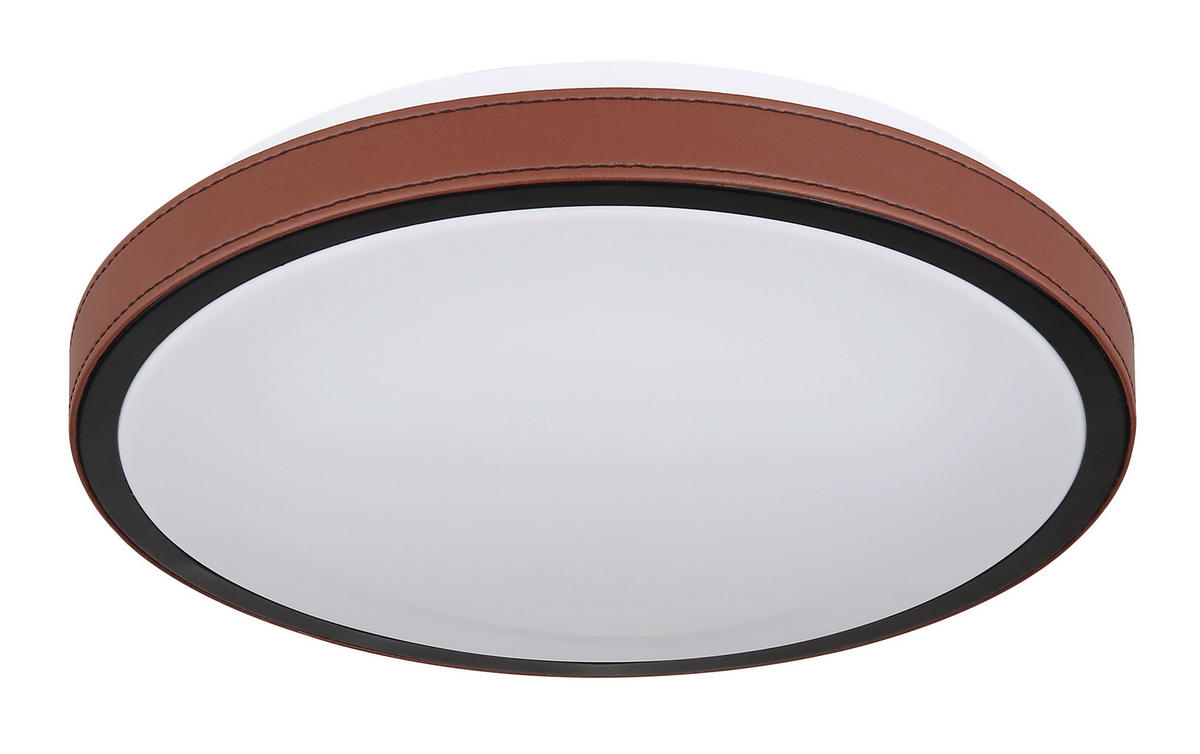 LED-DECKENLEUCHTE 12 W  30/8 cm    - Weiss/Dunkelbraun, Konventionell, Leder/Kunststoff (30/8cm) - Globo