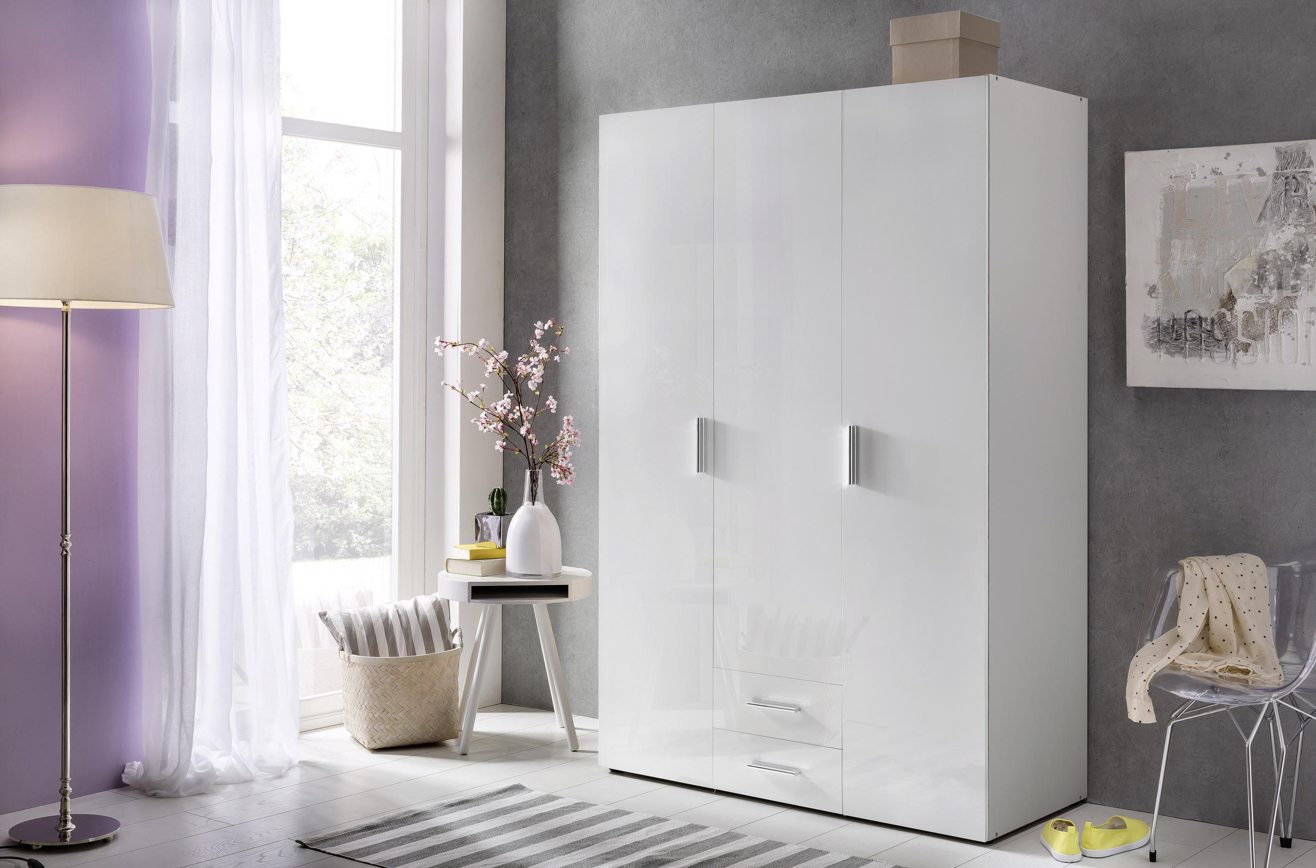 SCHRANK Weiß - Chromfarben/Weiß, KONVENTIONELL, Holzwerkstoff/Kunststoff (120/185/54cm) - Xora