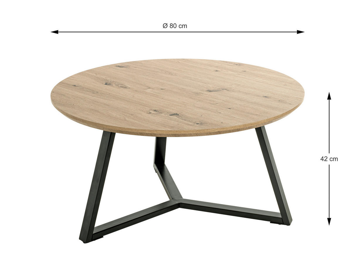COUCHTISCH in Metall, Holzwerkstoff 80/80/41 cm  - Eichefarben/Schwarz, Design, Holzwerkstoff/Metall (80/80/41cm)