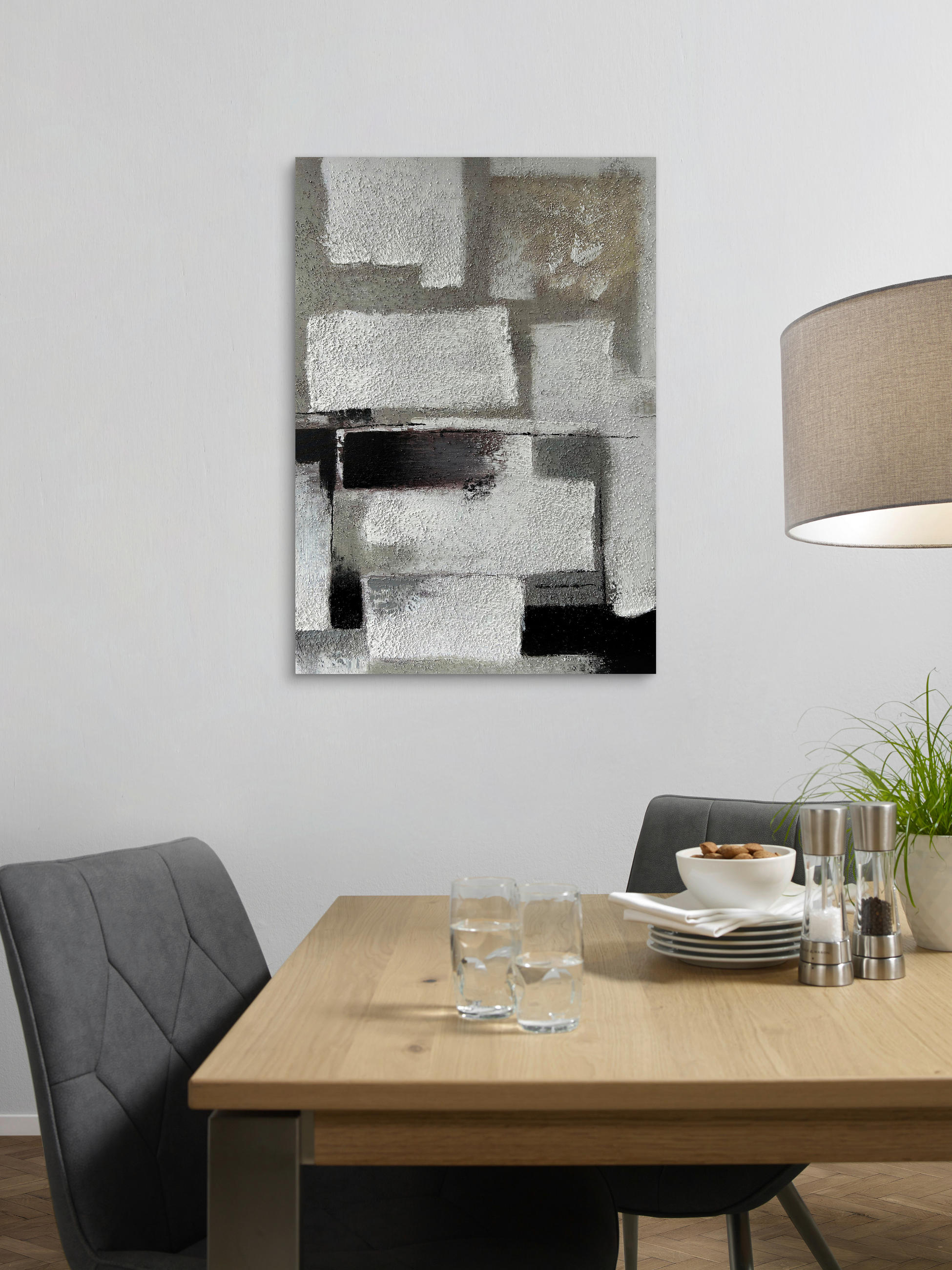 OLJEMÅLNING 70/100 cm  - vit/svart, Design, trä/textil (70/100cm) - Monee