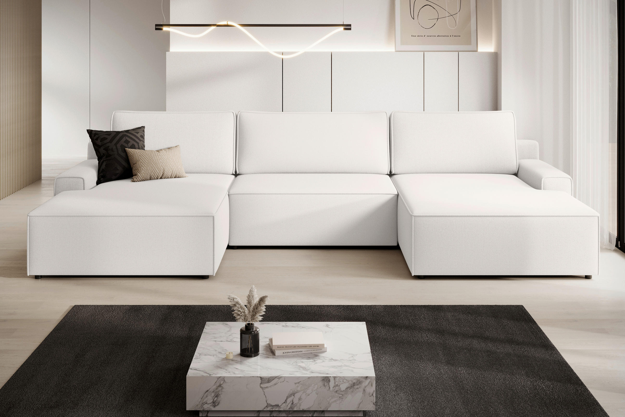 WOHNLANDSCHAFT CHALLENGE Silberfarben Struktur  - Silberfarben/Schwarz, MODERN, Kunststoff/Textil (168/333/168cm) - Trendmanufaktur