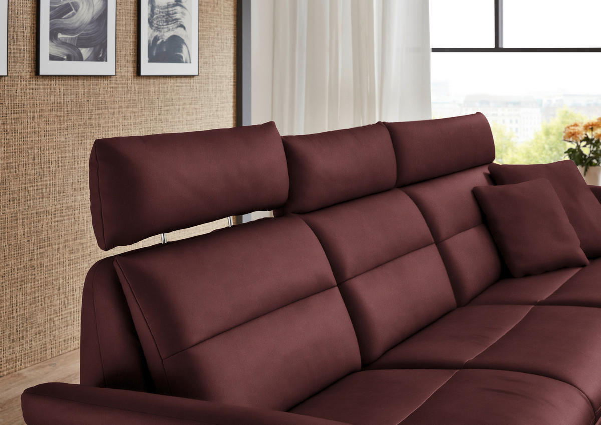 ECKSOFA in Echtleder Bordeaux  - Bordeaux/Schwarz, Design, Leder/Metall (300/157cm) - Dieter Knoll